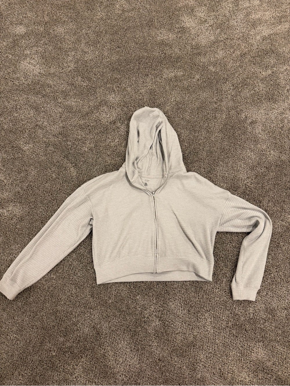 Gilly Hicks Cropped Light Gray Waffle Zip Hoodie